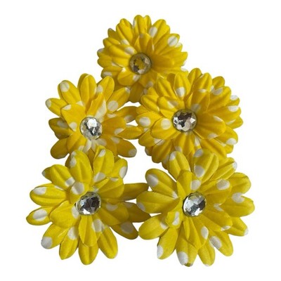 Yellow & White Polka Dot Fabric Flower Appliques 5pc DIY Craft 2.25in New