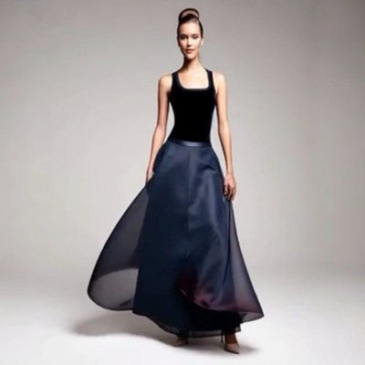 Willard Hanson Black Velvet Corset Top Organza Maxi Skirt Evening Suit Size 4