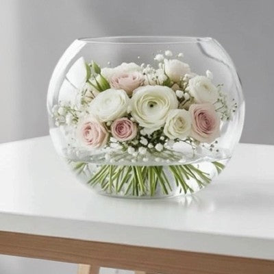 Clear Glass Bubble Bowl Fish Bowl Vase Large 15x12in Wedding Centerpiece VG