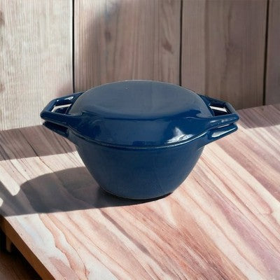 COPCO Blue Enamel Cast Iron Casserole Baker With Lid Dutch Oven Pot 4.25”x9”