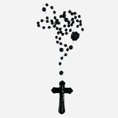 Black Plastic Beaded Rosary Necklace Cross Pendant Christianity Vatican Rosary