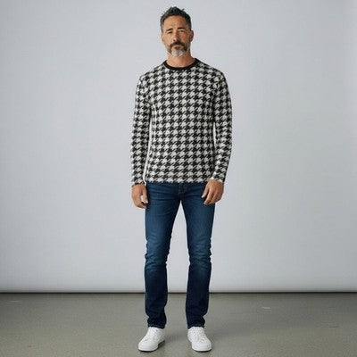 American Rag Houndstooth Long Sleeve Tee Gray Black Shirt Men’s Size M