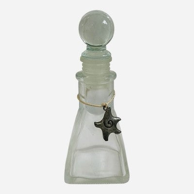 Small Clear Glass Bottle Ball Stopper Silver Star Charm Decorative 5" VG