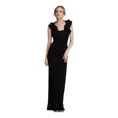Laundry by Shelli Segal Black Ruffled Sleeve Maxi Dress Women's Gown Size 12