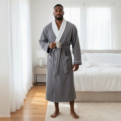 Chadsworth & Haig Hoeskin Microfiber Spa Robe Smoke Gray Terry Lined Unisex NWT