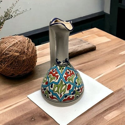 Unique Vintage Hand Painted Art Pottery Pitcher 10" Ceramic Farmhouse Vase VG