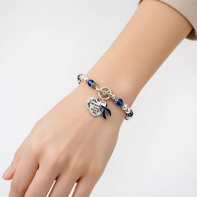 Dark Blue Ribbon Awareness Bracelet Colon Cancer Support Heart Charm