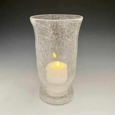 Cracked Glass Hurricane Lamp Vase 8" Candle Holder Floral Centerpiece Decor NWOB
