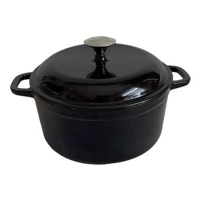 Vintage Wolfgang Puck Black Enameled Cast Iron Dutch Oven 7" Casserole Pot Lid