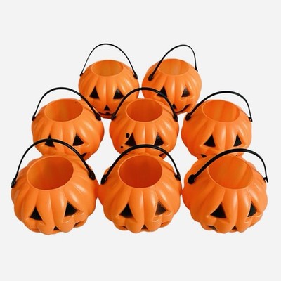 Daiso Japan Mini Jack O Lantern Pumpkin Buckets Set of 8 Halloween Baskets NWOP