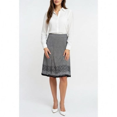Ann Taylor LOFT Grey Wool Silk Blend Tweed Skirt S 8 Knee Length Beaded Lace EXC