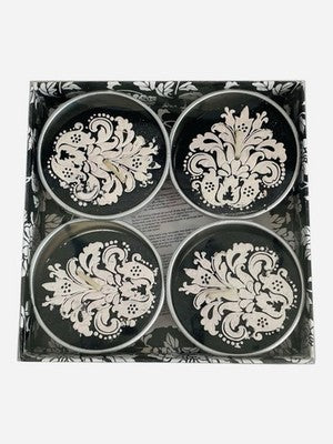 Black Ivory Damask Floral Tin Candles Set of 4 Amsterdam Decorative NIB