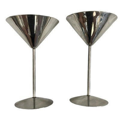 Polished Stainless Steel Martini Glasses Set of 2 Modern Cocktail Barware EXC