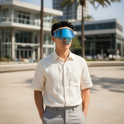 Tipsy Elves Gold Mirrored Blue Lens Full Face Shield Visor Sunglasses Hard Case