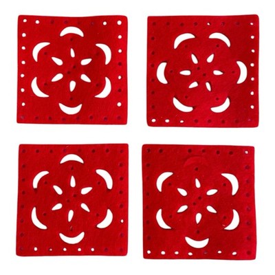 Lot of 4 Red Pink Felt Perforated Squares Double Panel Craft Sewing Cards New