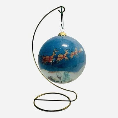 Vintage Pier 1 Li Bien Santa's Sleigh & Reindeer Glass Ball Ornament with Box
