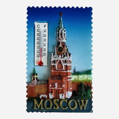 Vintage Moscow Kremlin Spasskaya Tower Souvenir Fridge Magnet Thermometer 2x3"