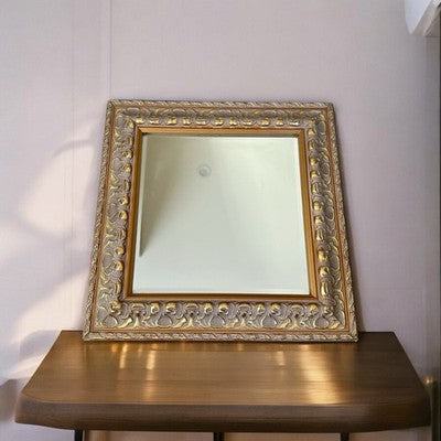 Vintage Wood Frame Square Wall Mirror 14"x14" Gold Gilt Ornate Decorative Mirror