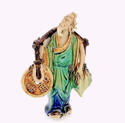 Antique Shekwan Chinese Mudman Figurine Ceramic Statue Carrying Water 6.5 Signed