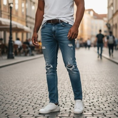 Zara Mens Blue Denim Distressed Ripped Slim Fit Jeans Size 30 VG
