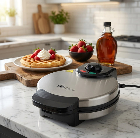 Elite Cuisine Classic Belgian Waffle Maker EWM-8200 Stainless Steel NIB