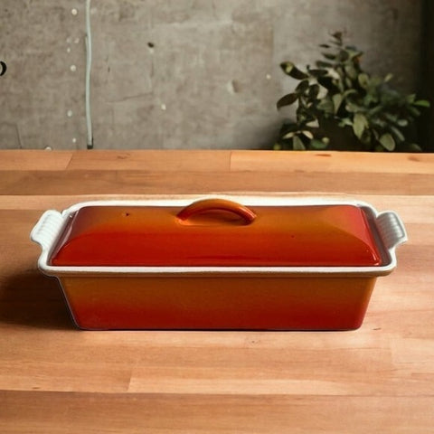 Le Creuset Cast Iron Terrine Casserole Baker Orange 1.5 Qt Pot France Vintage