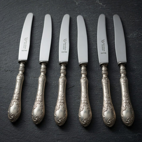 Set of 6 Vintage Hugo Köller Solingen Rostfrei Silverplate Fruit Knives Germany