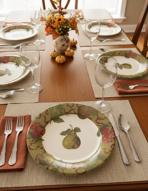 Caspari Gilded Pears Gold Paper Salad Dessert Plates 8in Set of 8 NIP