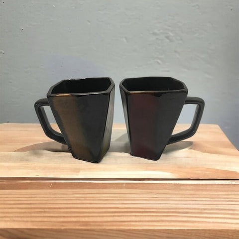 JA Designs La Dolce Vita Quadric Coffee Mugs Set of 2 Retro Ceramic 4.5" Vintage