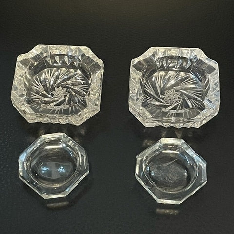 Art Deco Crystal Ashtrays Pair 3" Lead Accents Vintage 1930s Style Set of 2