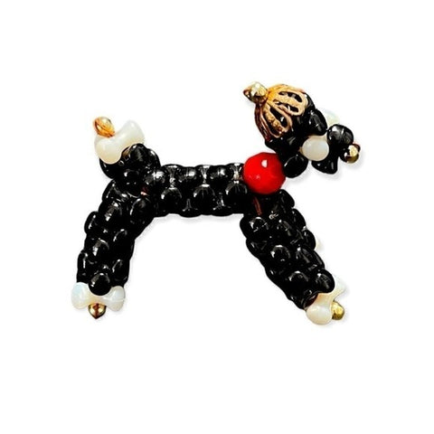 Vintage Artisan Black Bead Poodle Figurine 2" Handcrafted Metal Wire Dog Statue