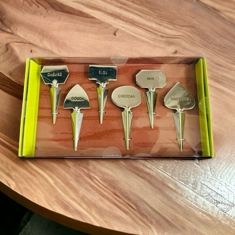 PIER 1 Imports Vintage Silver Metal Cheese Markers Set of 6 NIB Party