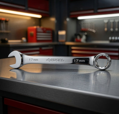 Husky 17mm Metric Combination Wrench 12-Point Polished Chrome Excellent Cond