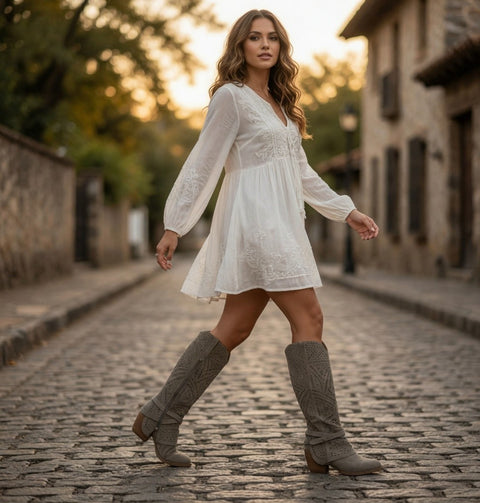 Very G Untitled Grey Faux Suede Laser-Cut Knee High Boot Women's Size 6 NIB