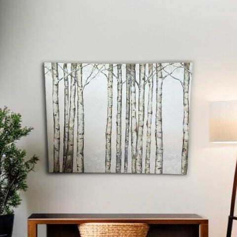 Birch Trees Canvas Art Print Framed 28"x22" Birch Wood Forest Wall Decor Modern