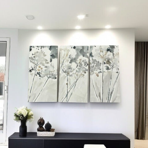 Wild Flowers Triptych Wall Art Canvas Print 3 Piece 12x24 Each Watercolor Decor