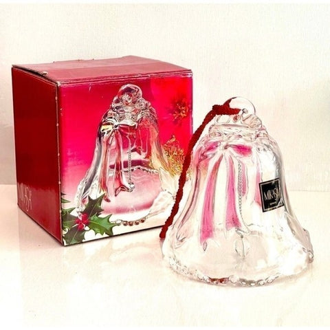 Vintage Mikasa Merriment Crystal Christmas Bell 4.5" Germany Frosted Holly NIB