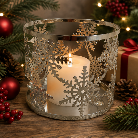 Bath & Body Works Slatkin & Co Silver Snowflake Christmas Candle Holder VG