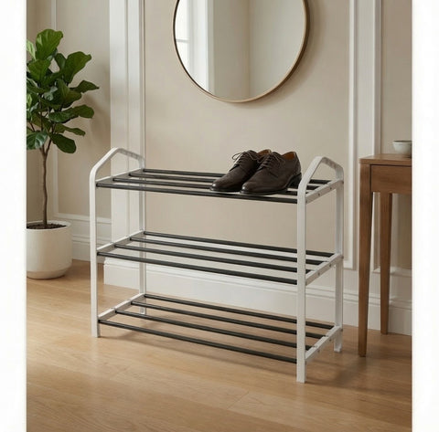 4 Tier Metal Shoe Rack Organizer White Frame Space Saving VG