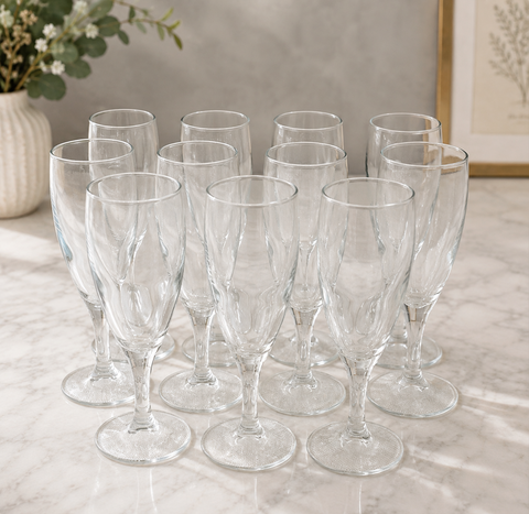 Set of 11 Clear Glass Stemmed Champagne Flutes Tulip Shape Dessert Glass 6.5" VG