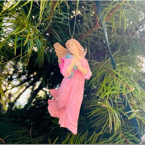Vintage Angel Ornament Carrying Wreath Ceramic Christmas Holiday Decor 4”