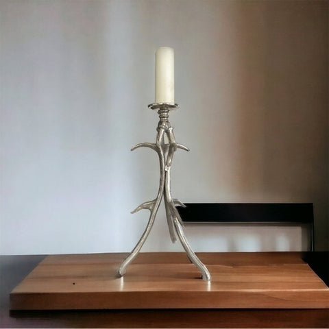Tall Brass Silver Stag Antler Candelabra Candle Holder 25" Centerpiece