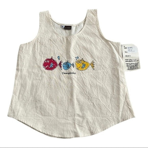 Little Blessings Girls Tank Top Size XL Beige Cream Fish Animal Print Cotton NWT