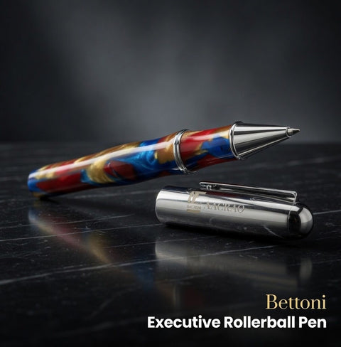 Vintage Bettoni AACRAO Executive Rollerball Pen Multi-Color Swirl Acrylic Chrome