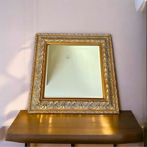 Vintage Gold Gilt Ornate Wood Frame Square Wall Mirror 14x14 Home Decor VG