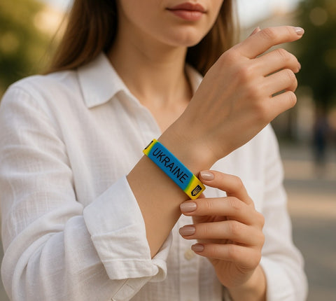 Ukrainian Silicone Wrist Band Blue Yellow Tryzub Rubber Bracelet One Size New