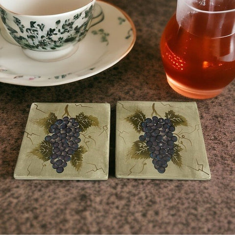 Cabernet Tabletops Unlimited Hand Painted Ceramic Tea Tiles Trivet Set 6x6 Pair