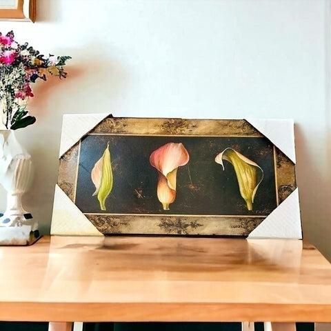 Vintage F Di Villeneuve Awakening Calla Art Print Matted Framed Signed 17.5x9