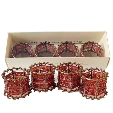 Pier 1 Imports Moroccan Beaded Napkin Rings Set 4 Multicolor 2" Diameter NIB