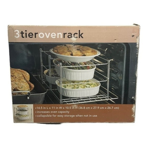 3-Tier Collapsible Oven Rack Heavy Duty Wire Rack 14.5"x11"x10.5" Silver NIB